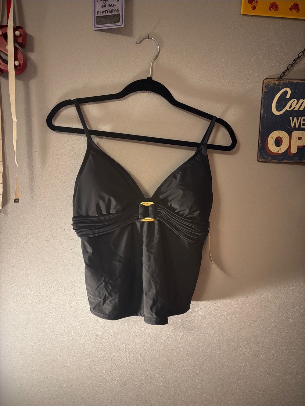 black tankini with gold accent / Catalina Black V-Neck Tankini Top
